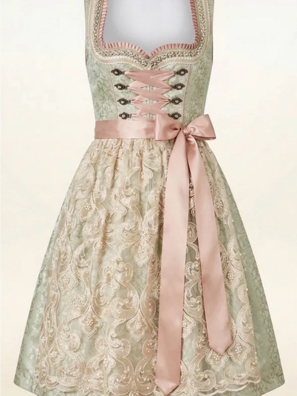 NWT Krüger Madl Sage Green Midi Dirndl with Pearl Embellished Apron - Picture 6 of 14